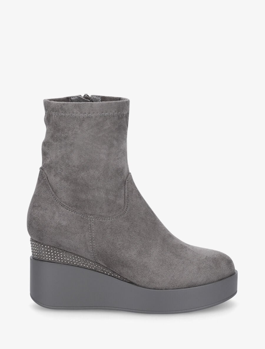 Bottines compensées en suédine et souples - Gris - 5