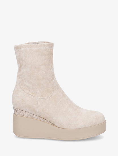 Bottines compensées en suédine et souples - Beige - 1