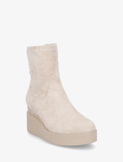 Bottines compensées en suédine et souples - Beige - 2
