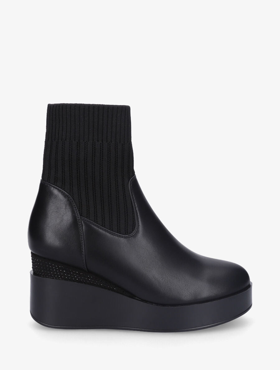 Bottines bi-matière et talon compensé strassé - Noir - 5