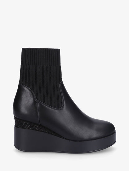 Bottines bi-matière et talon compensé strassé - Noir - 5