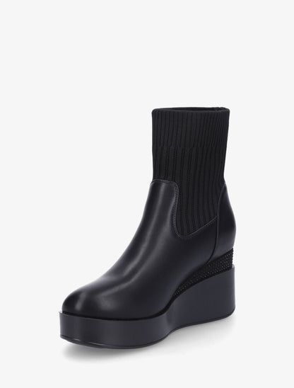 Bottines bi-matière et talon compensé strassé - Noir - 3
