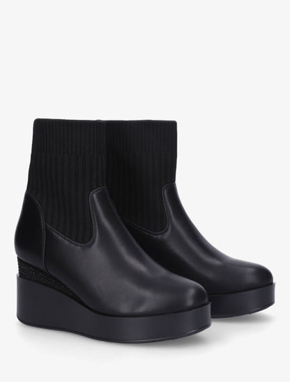 Bottines bi-matière et talon compensé strassé - Noir - 4