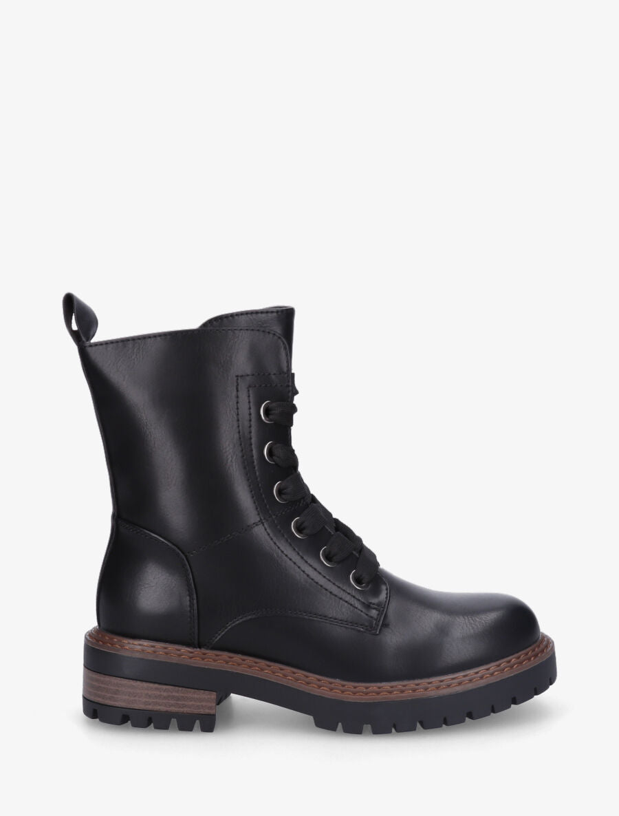 Bottines en simili à lacets épais - Noir - 5