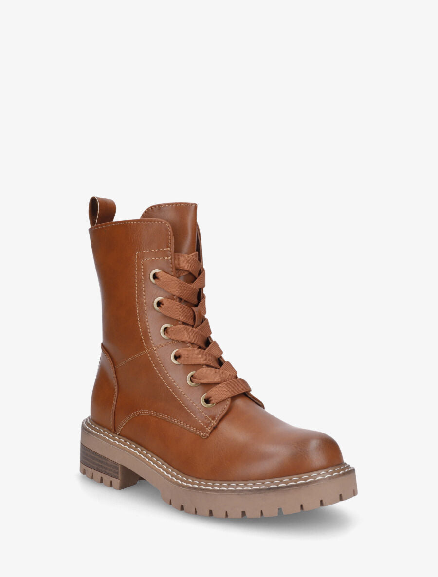 Bottines en simili à lacets épais - Camel - 2