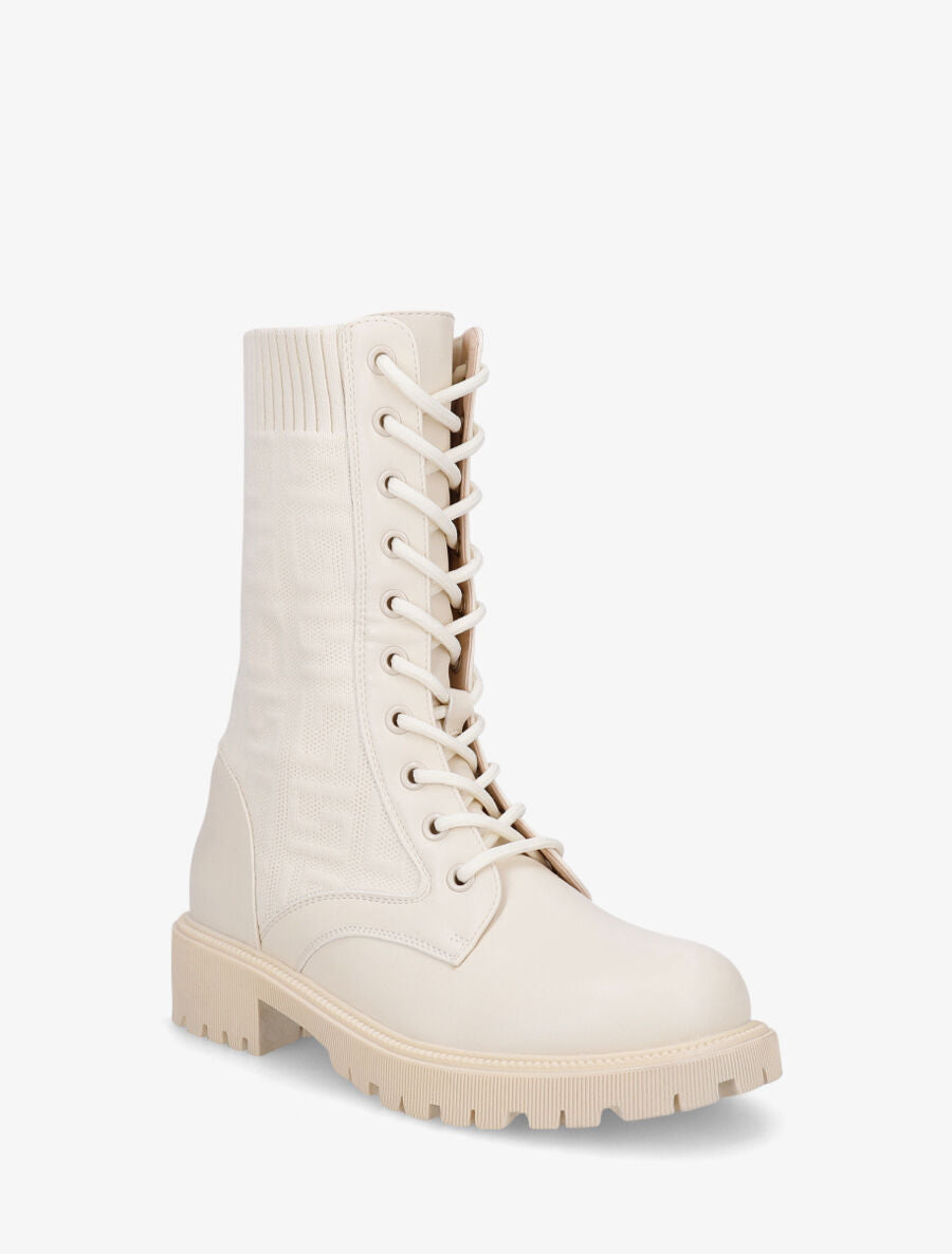 Bottines chaussettes à imprimé grec - Crème - 2