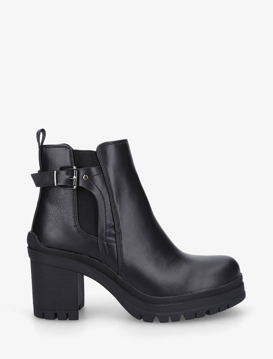 Bottines en simili à semelle et talon crantés - Noir - 1