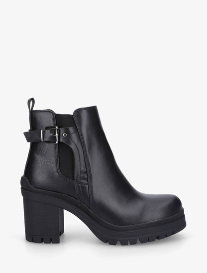 Bottines en simili à semelle et talon crantés - Noir - 1