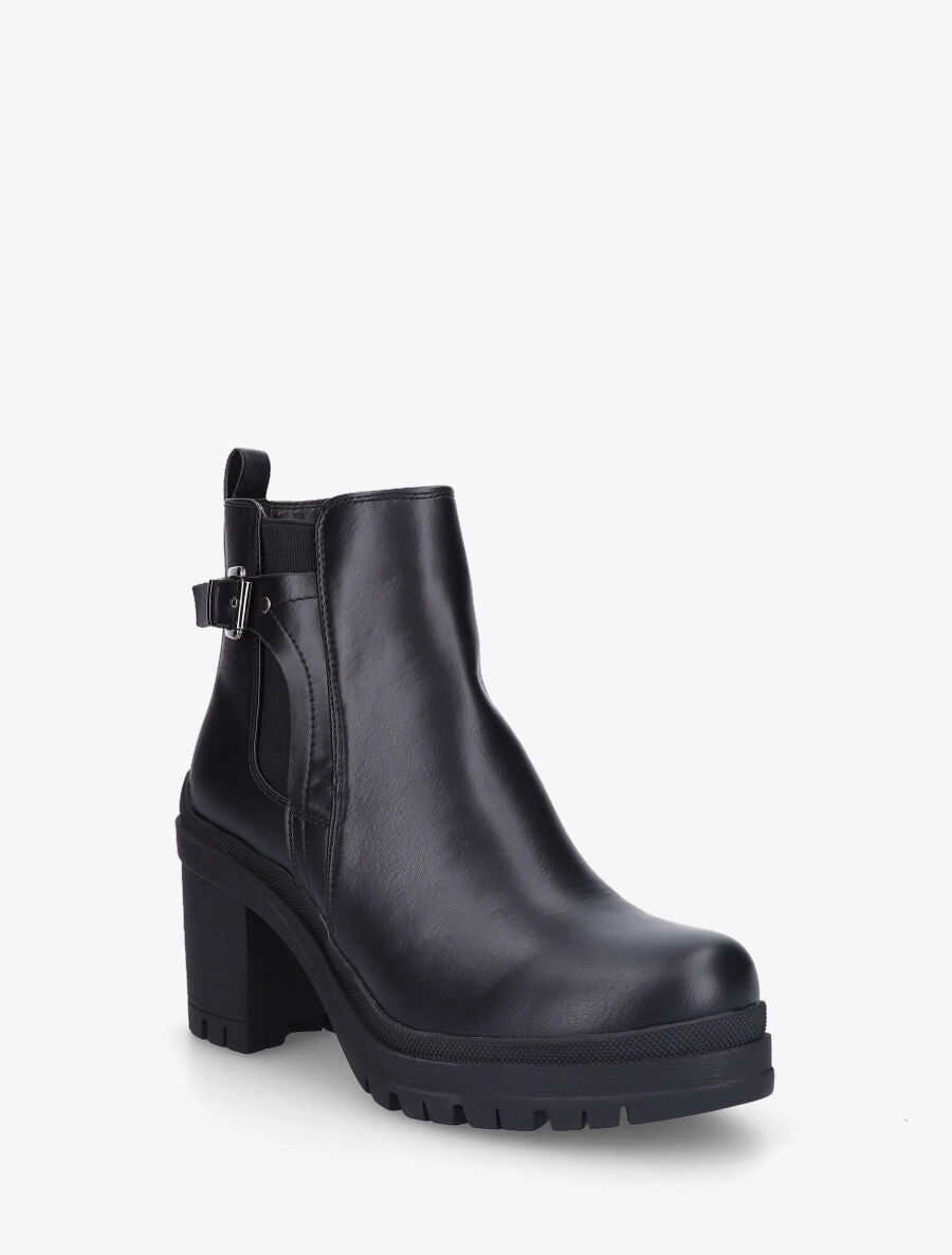 Bottines en simili à semelle et talon crantés - Noir - 2