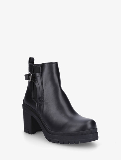 Bottines en simili à semelle et talon crantés - Noir - 2