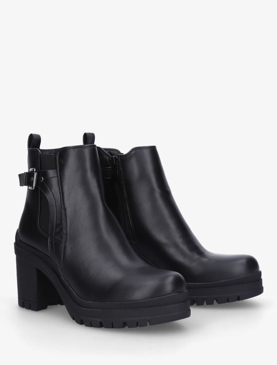 Bottines en simili à semelle et talon crantés - Noir - 4