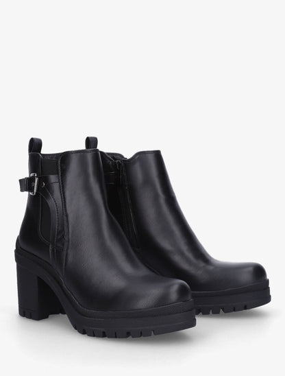 Bottines en simili à semelle et talon crantés - Noir - 4