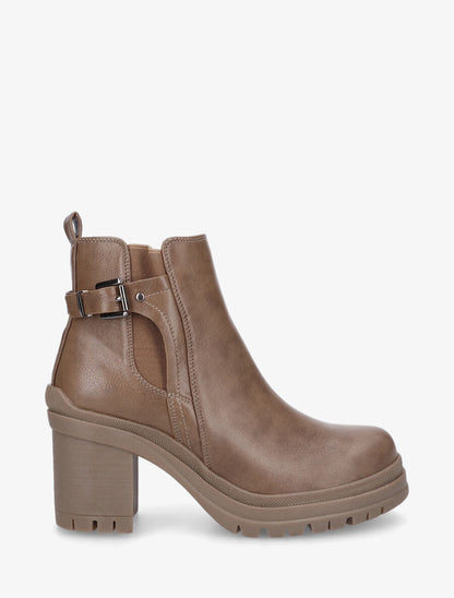Bottines en simili à semelle et talon crantés - Taupe - 5