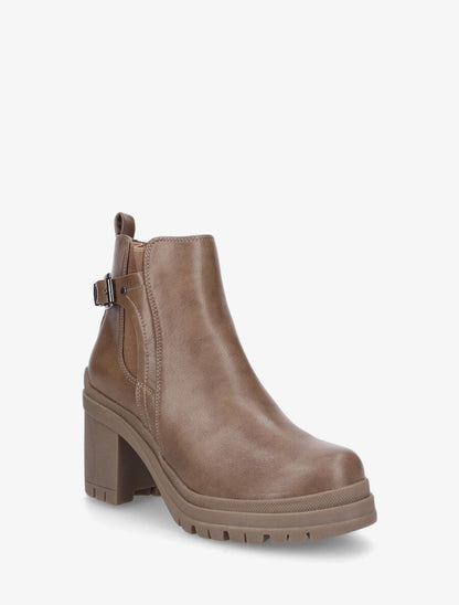 Bottines en simili à semelle et talon crantés - Taupe - 2
