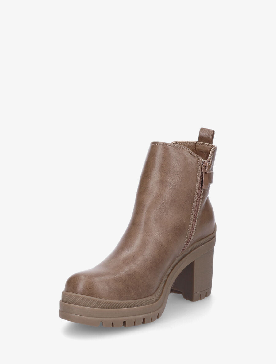 Bottines en simili à semelle et talon crantés - Taupe - 3