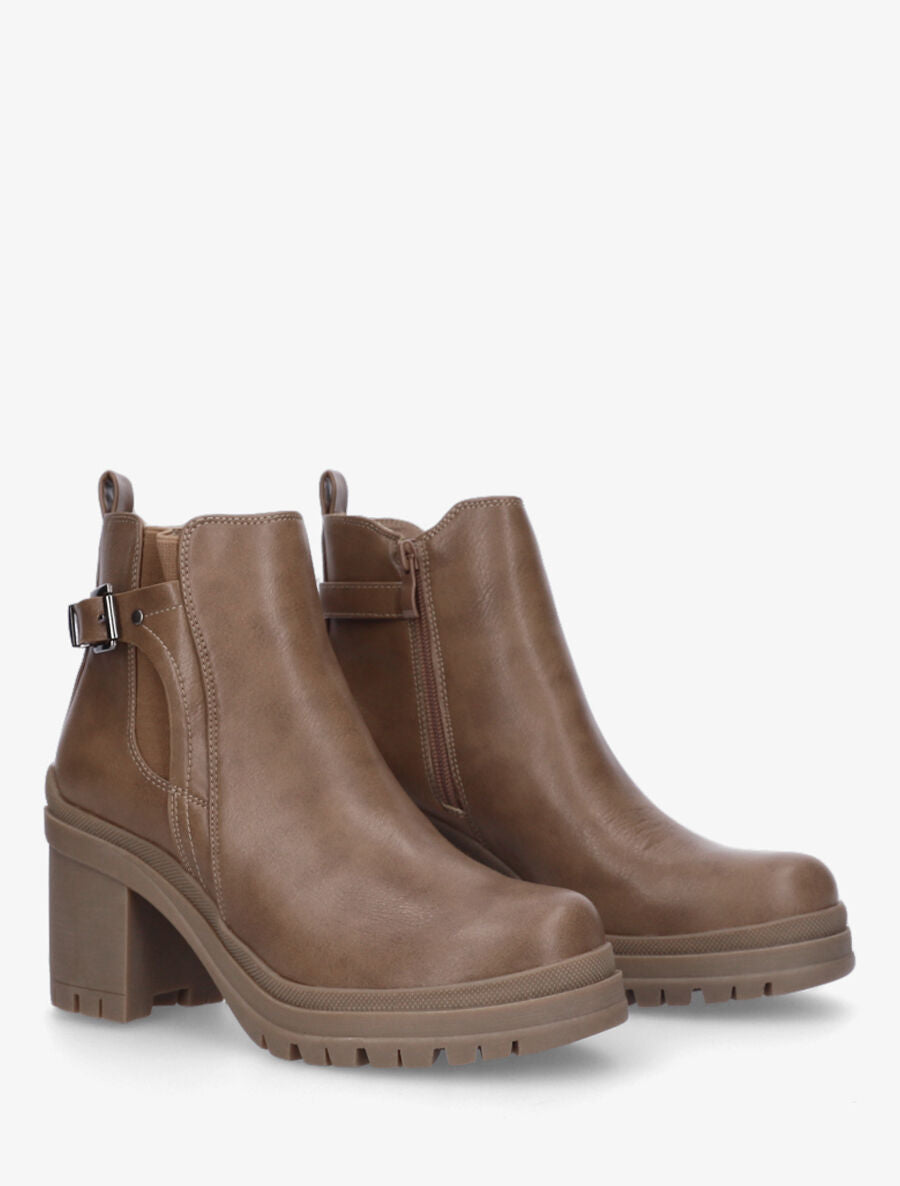 Bottines en simili à semelle et talon crantés - Taupe - 4