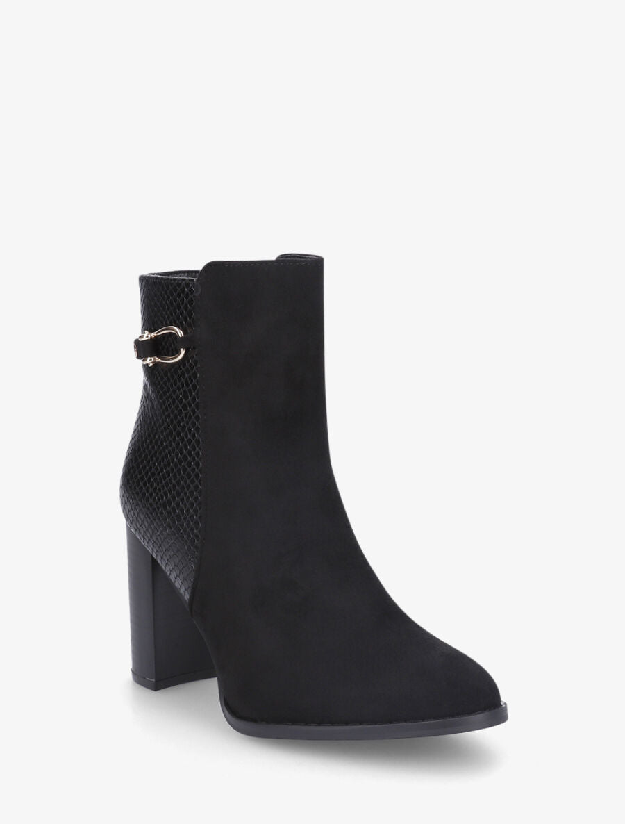 Bottines en suédine et contrefort en python - Noir - 2