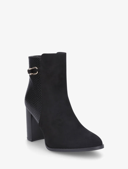 Bottines en suédine et contrefort en python - Noir - 2