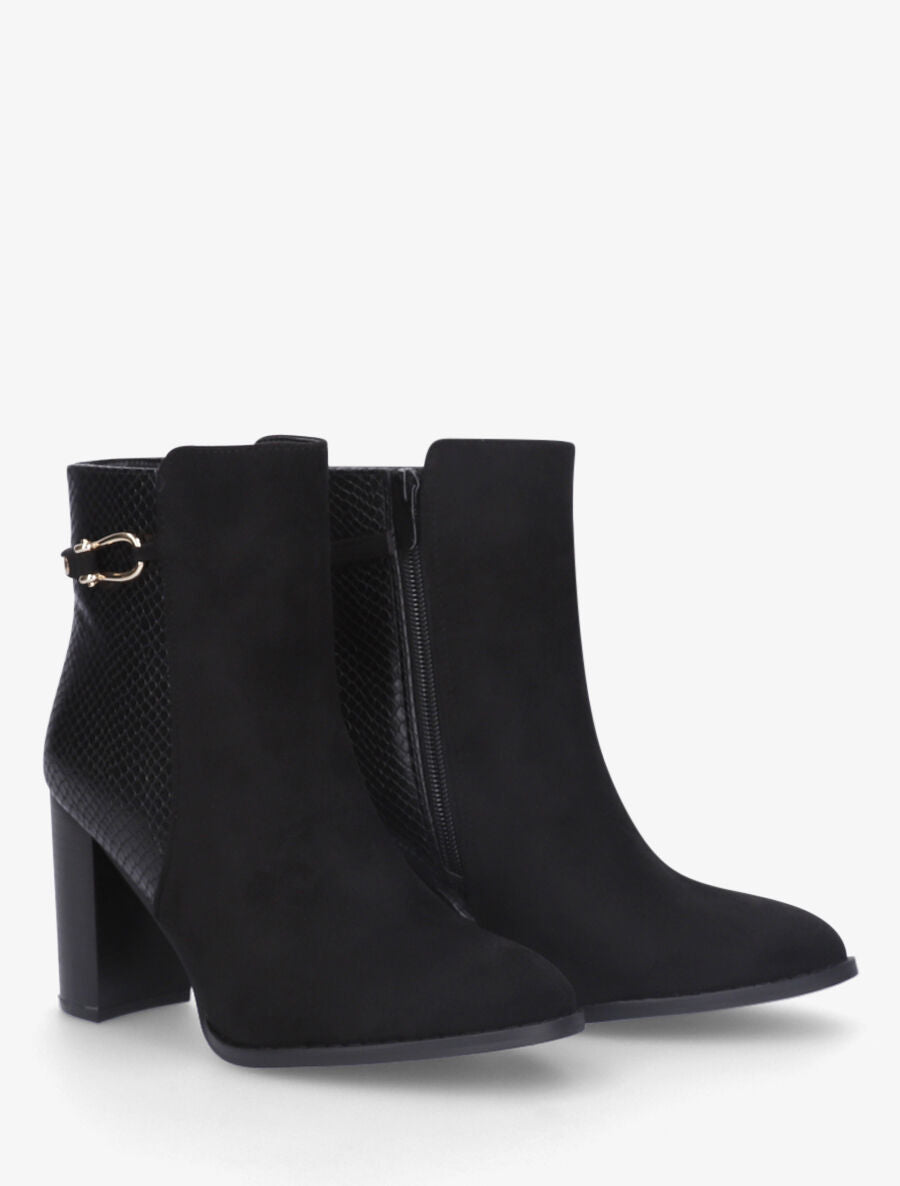 Bottines en suédine et contrefort en python - Noir - 4