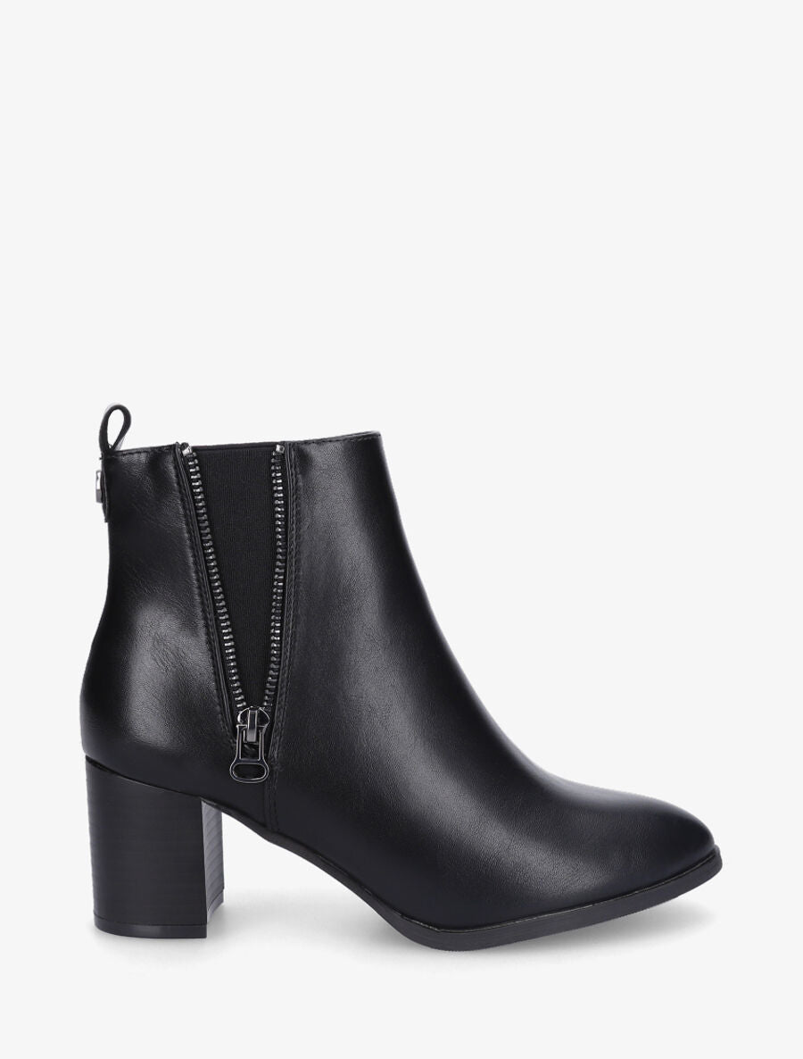 Bottines élastiquées à zip décoratif - Noir - 1