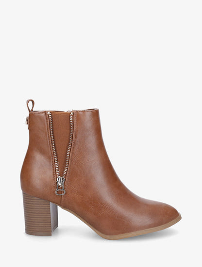 Bottines élastiquées à zip décoratif - Camel - 1