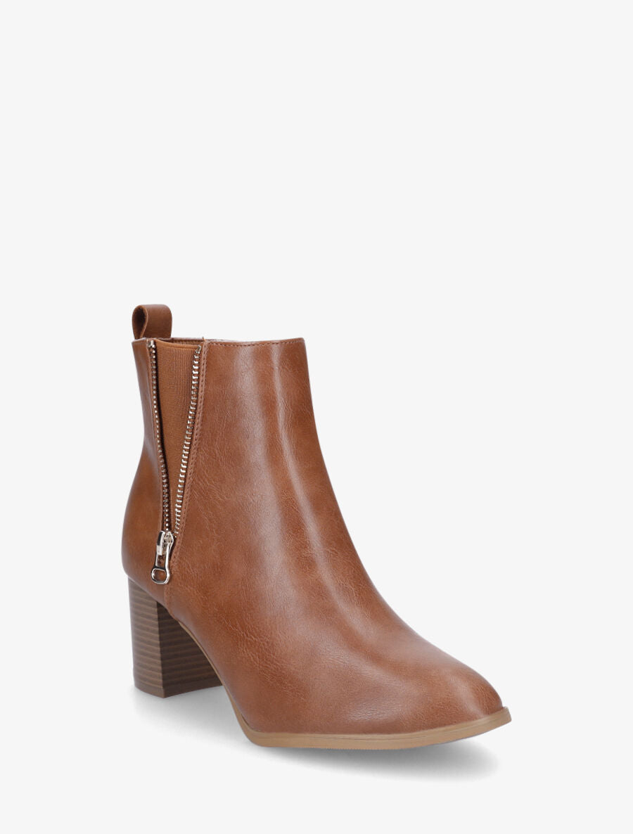 Bottines élastiquées à zip décoratif - Camel - 2
