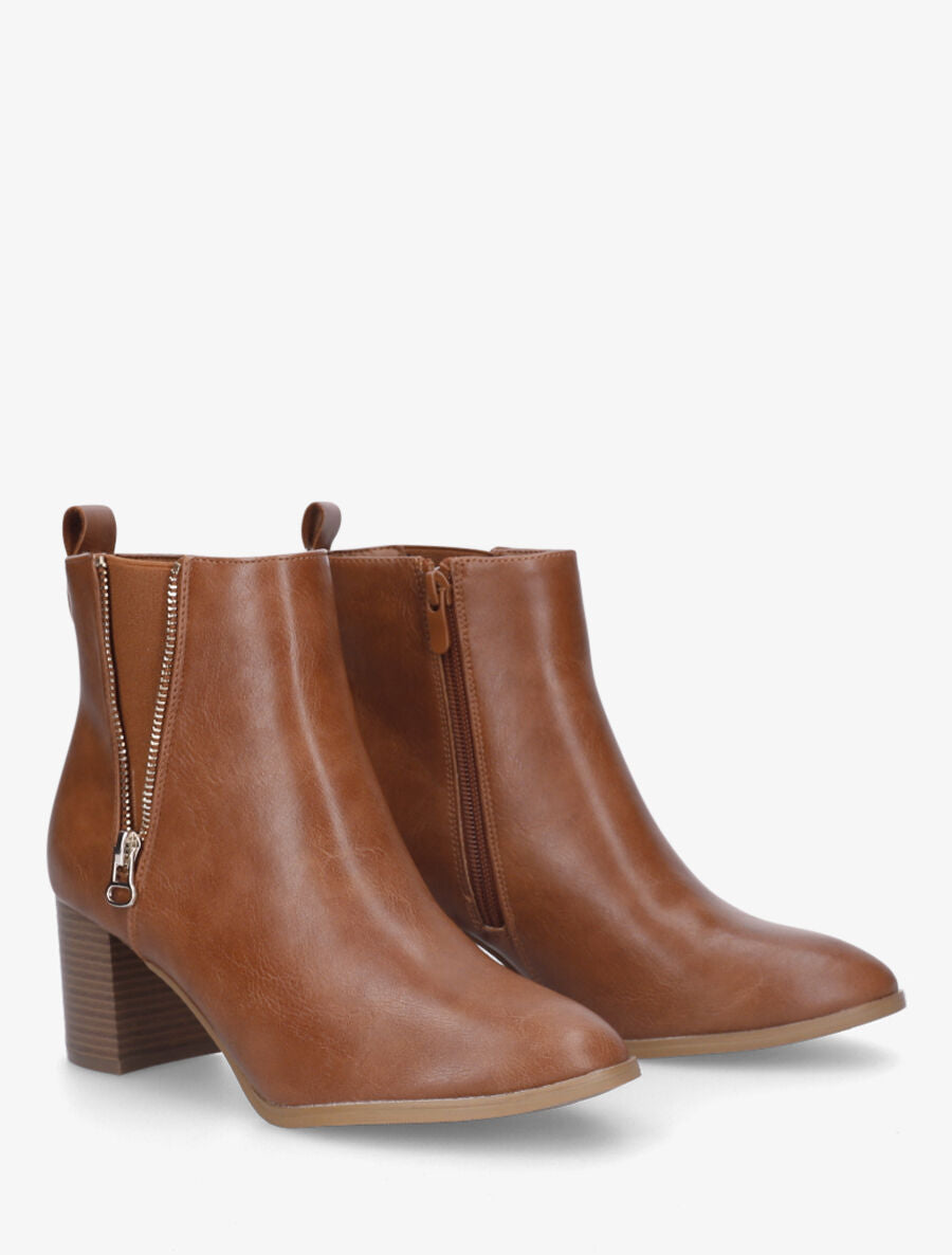 Bottines élastiquées à zip décoratif - Camel - 4