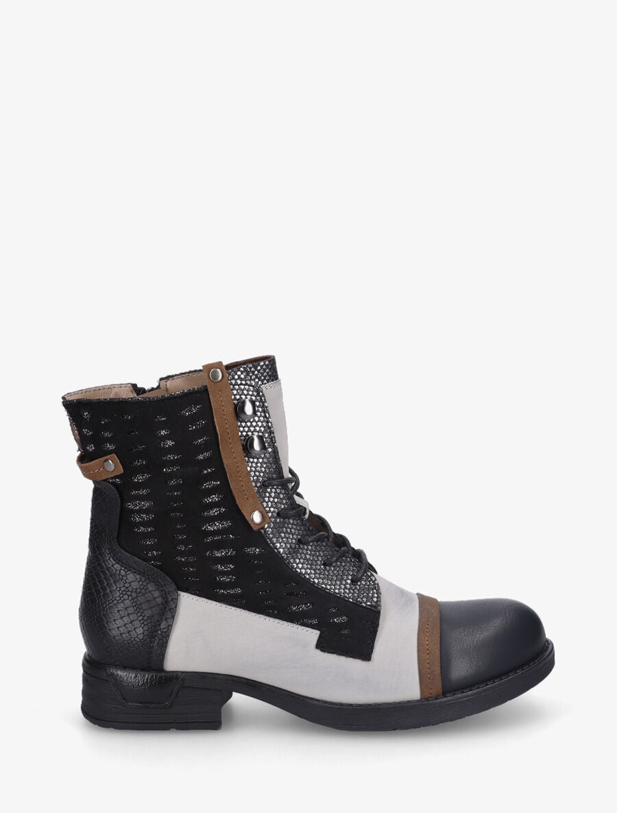 Bottines en simili multi textures - Noir - 1