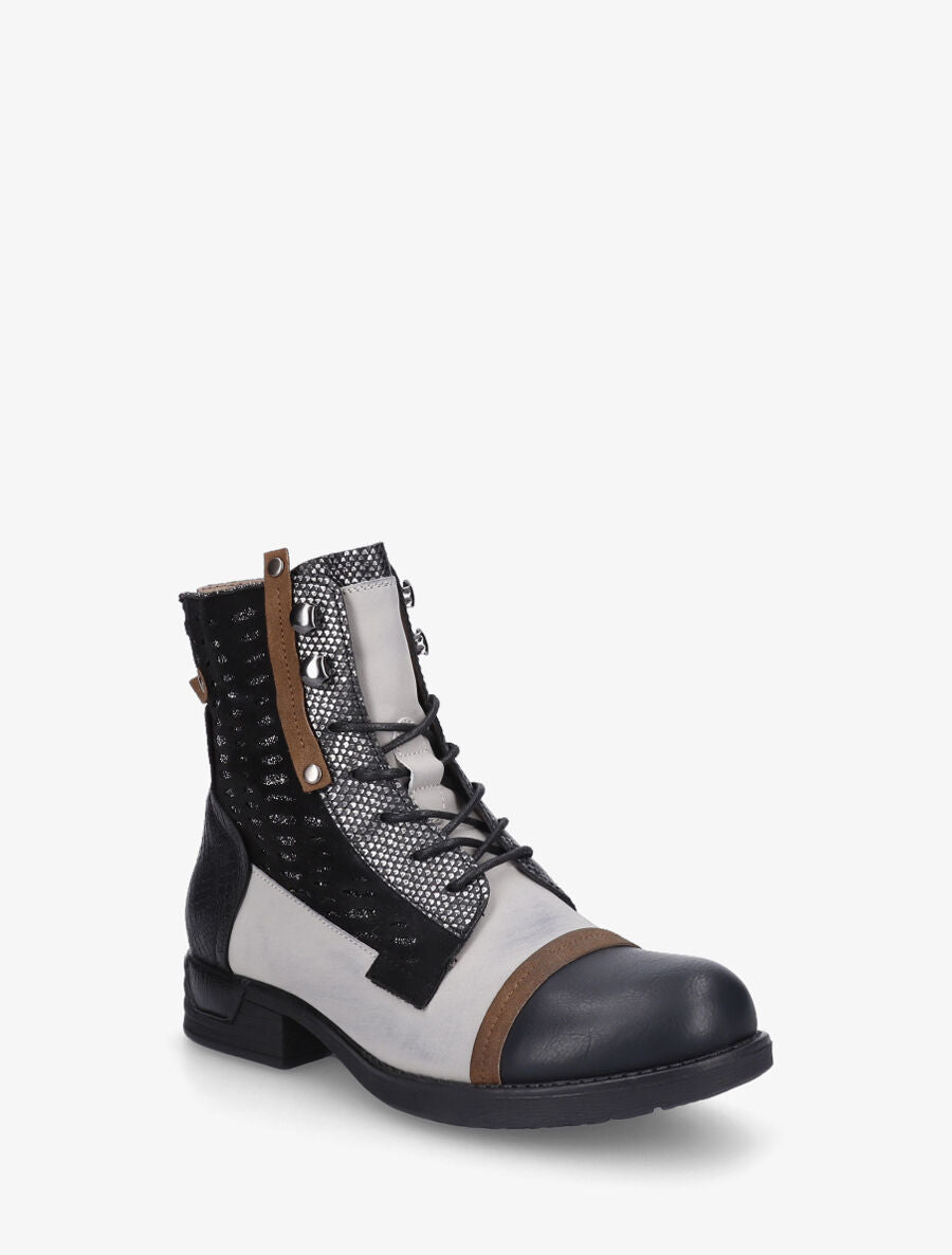 Bottines en simili multi textures - Noir - 2