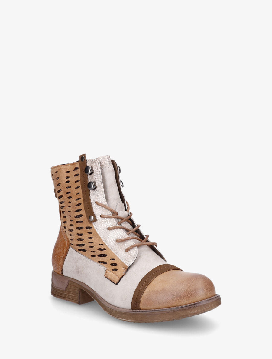 Bottines en simili multi textures - Camel - 2