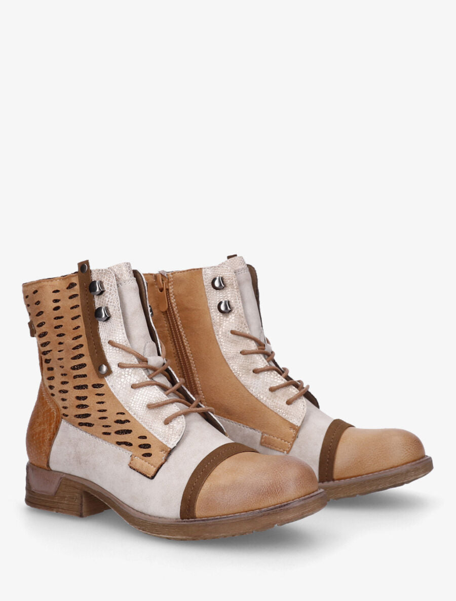 Bottines en simili multi textures - Camel - 4