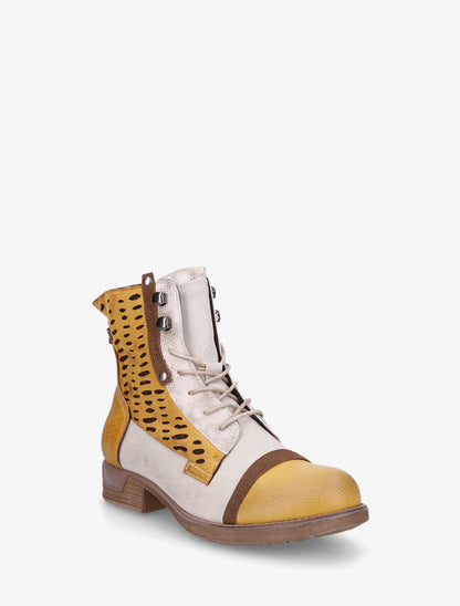 Bottines en simili multi textures - Jaune moutarde - 2