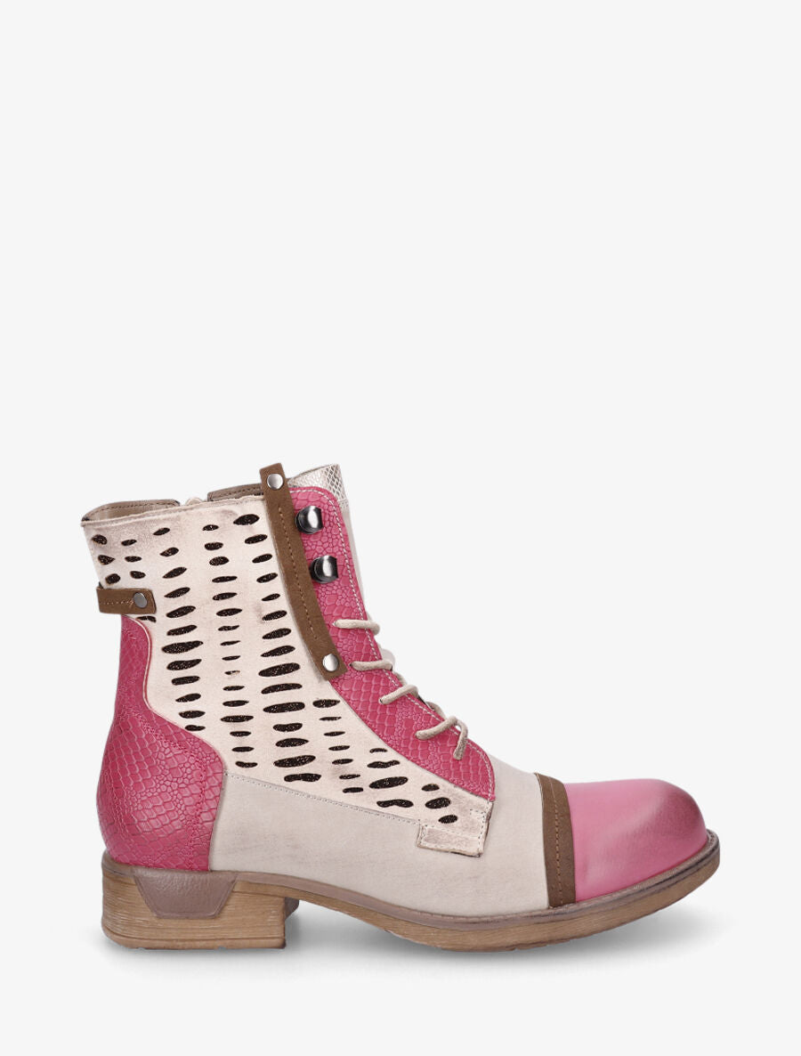 Bottines en simili multi textures - Fushia - 5