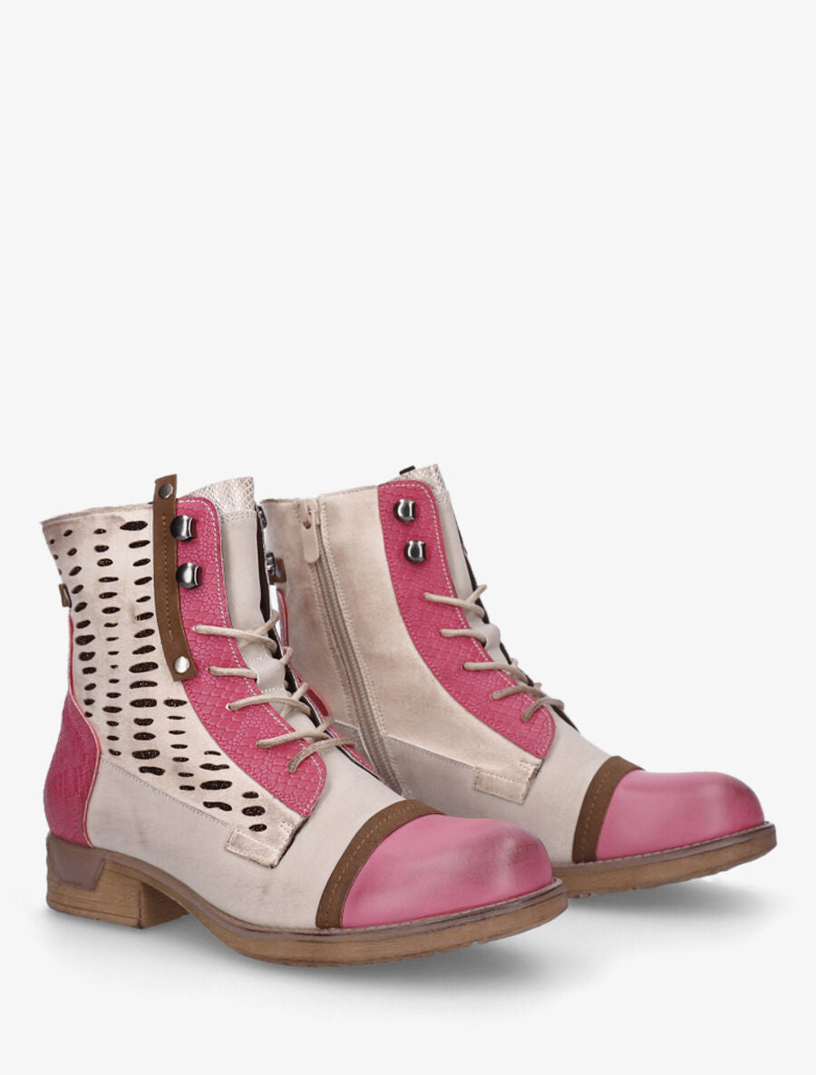 Bottines en simili multi textures - Fushia - 4