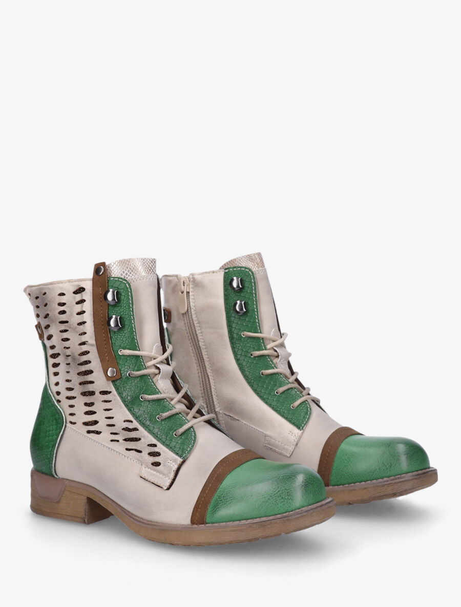 Bottines en simili multi textures - Vert - 4