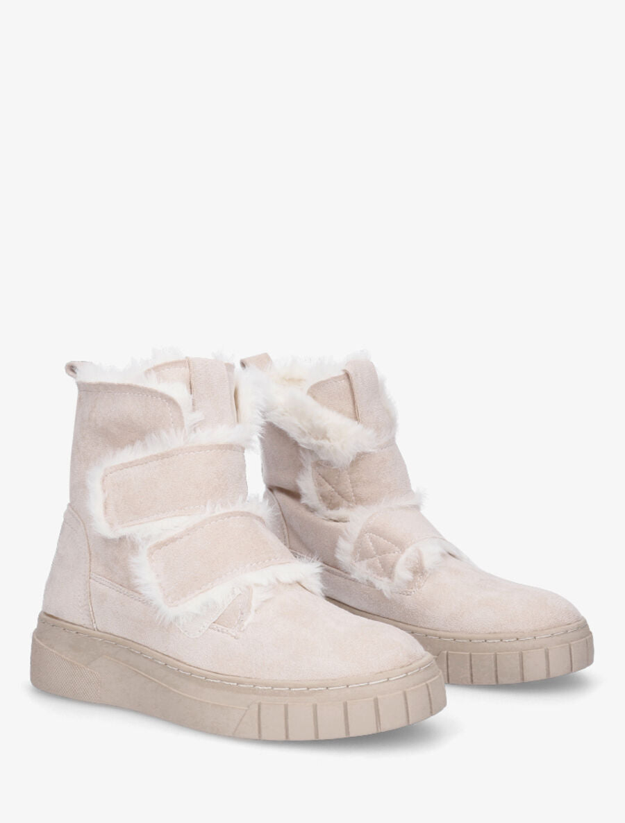 Boots fourrées à scratch - Beige - 4