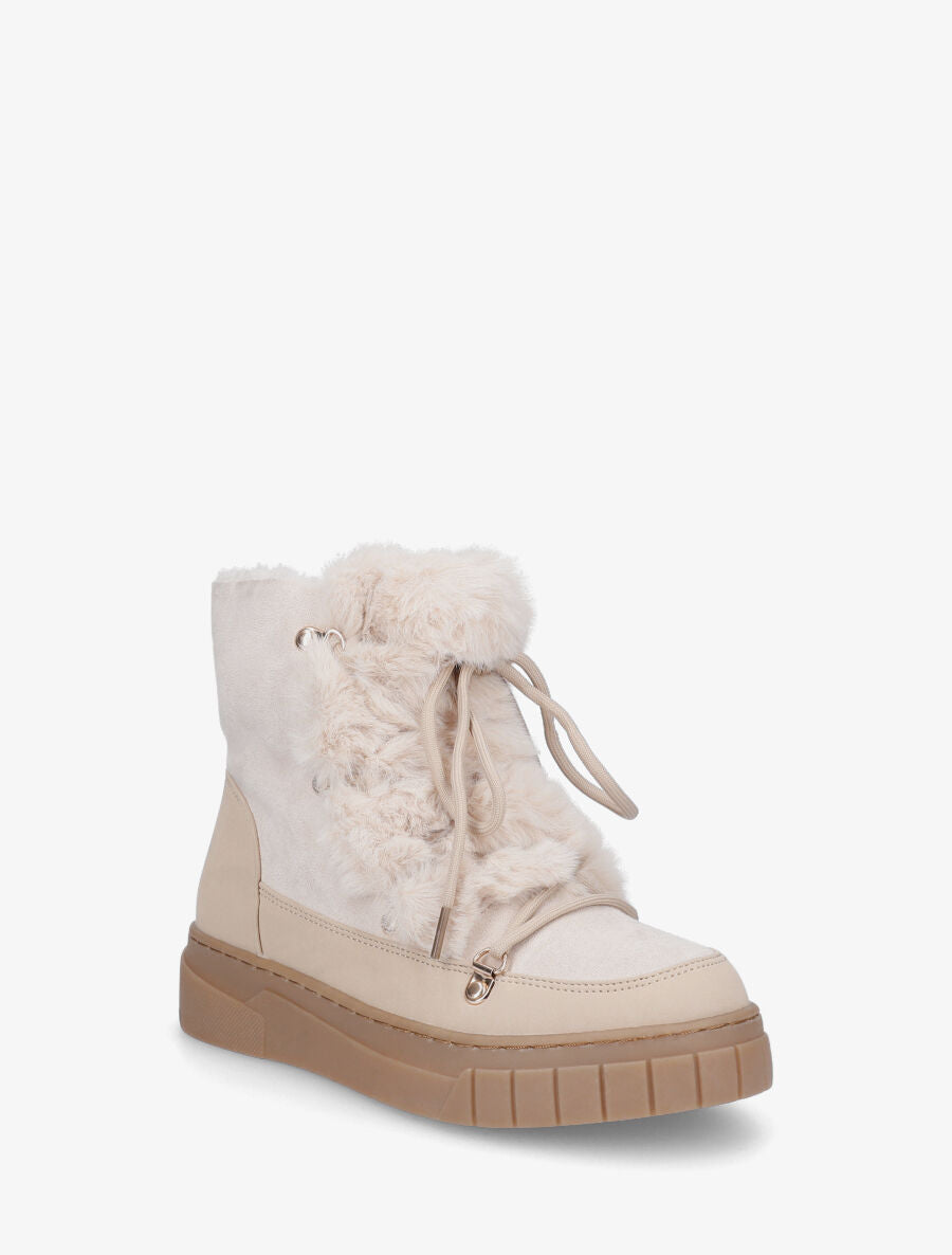 Boots en suédine à fausse fourrure - Beige - 2