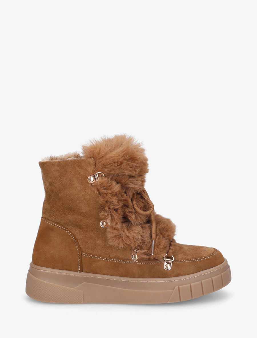 Boots en suédine à fausse fourrure - Camel - 1