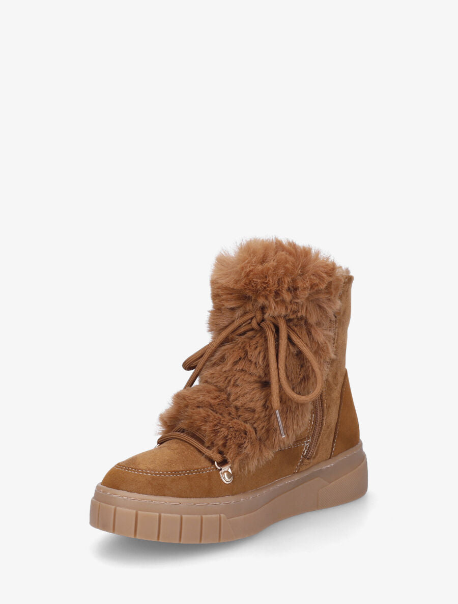 Boots en suédine à fausse fourrure - Camel - 3