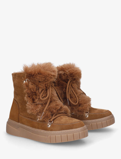 Boots en suédine à fausse fourrure - Camel - 4