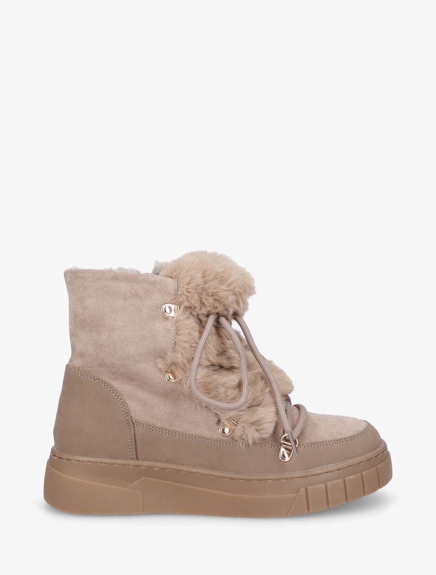 Boots en suédine à fausse fourrure - Taupe - 5