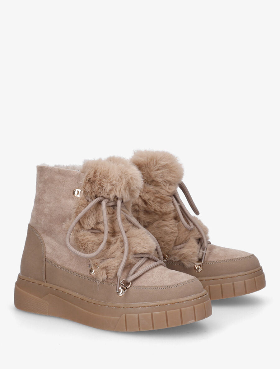 Boots en suédine à fausse fourrure - Taupe - 4