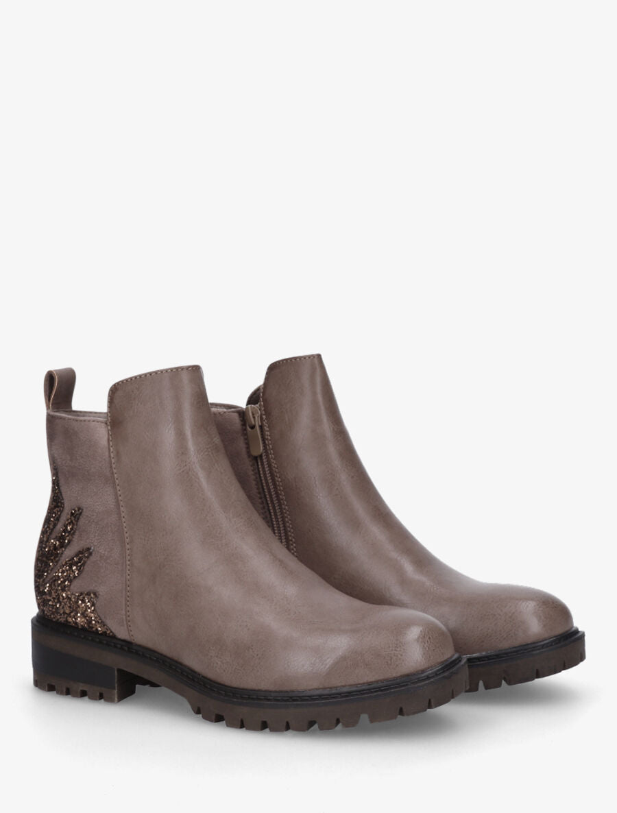 Bottines à contrefort suédine et sequins - Taupe - 4