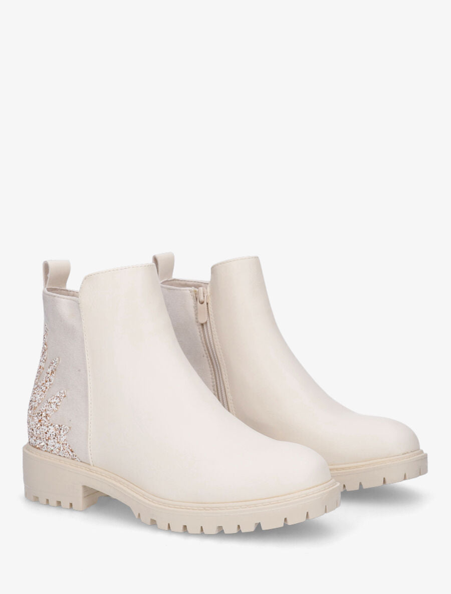 Bottines à contrefort suédine et sequins - Crème - 4
