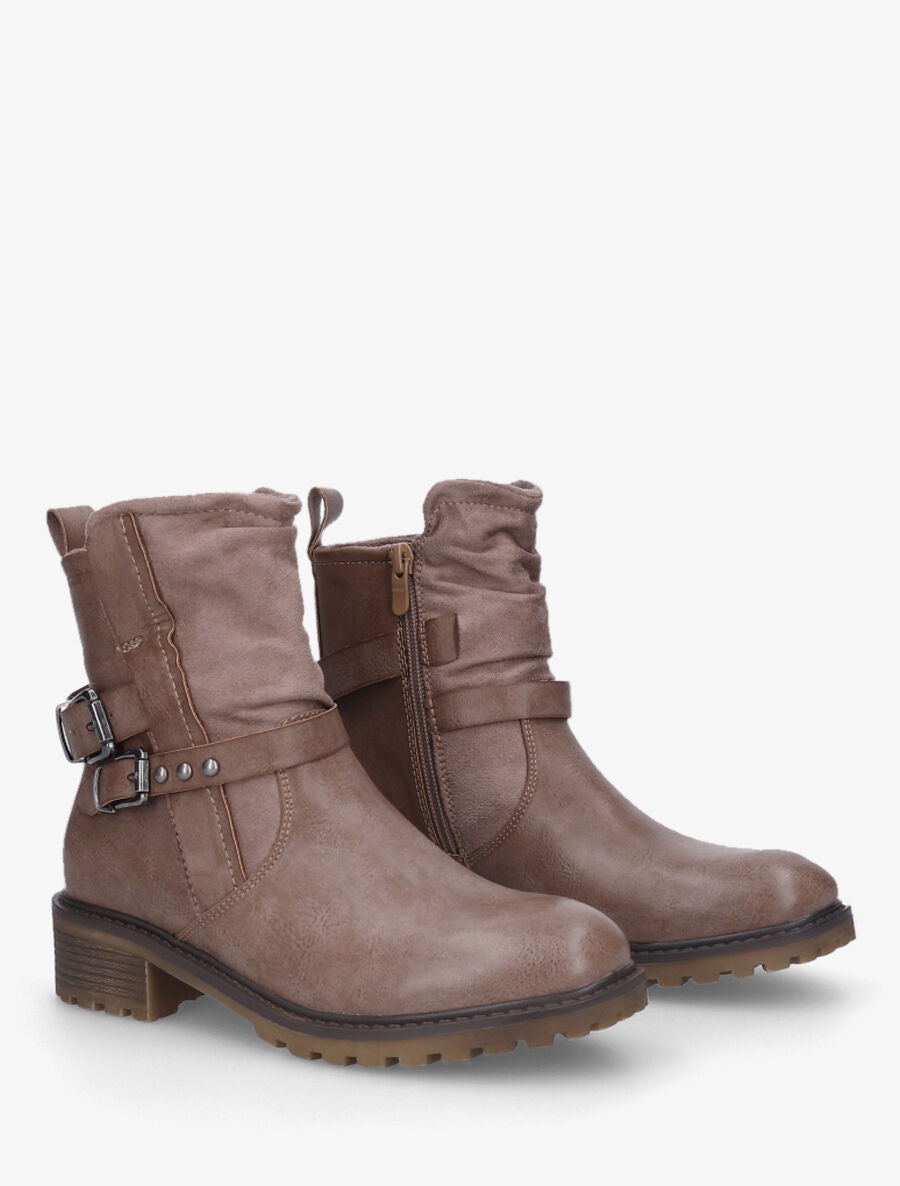 Bottines en simili à deux sangles - Taupe - 4