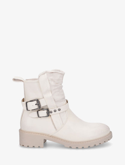 Bottines en simili à deux sangles - Crème - 5