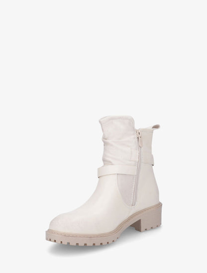 Bottines en simili à deux sangles - Crème - 3