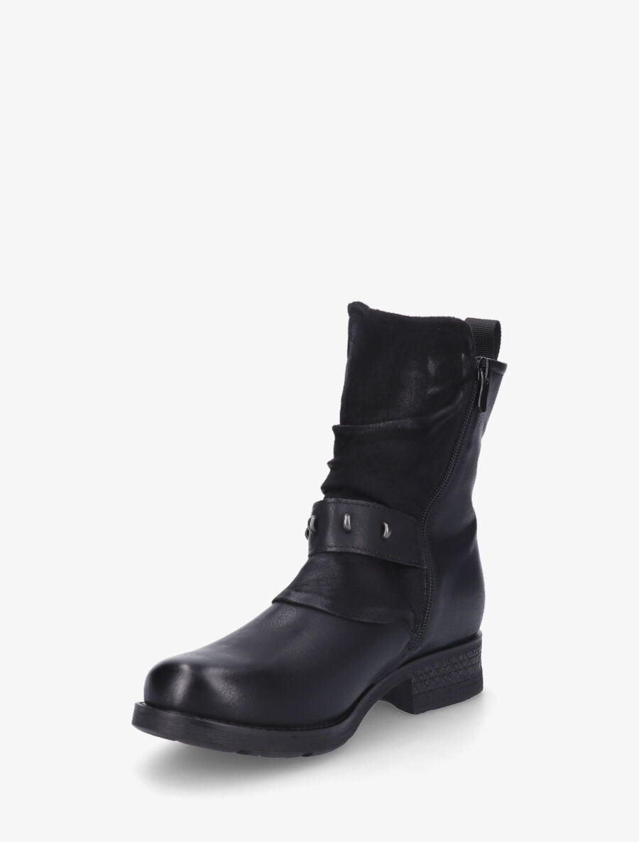 Bottines froncés à talon texturé - Noir - 3