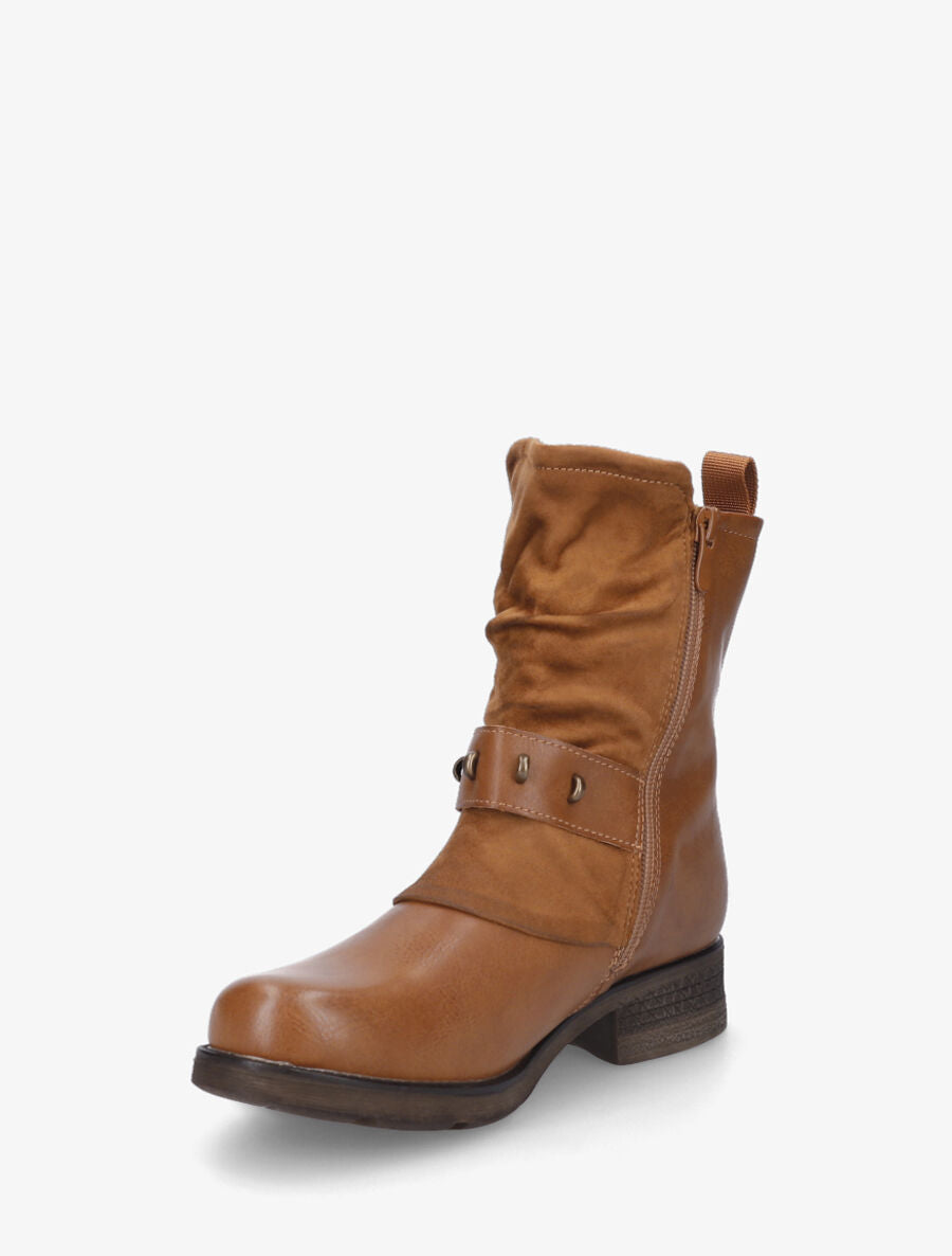 Bottines froncés à talon texturé - Camel - 3
