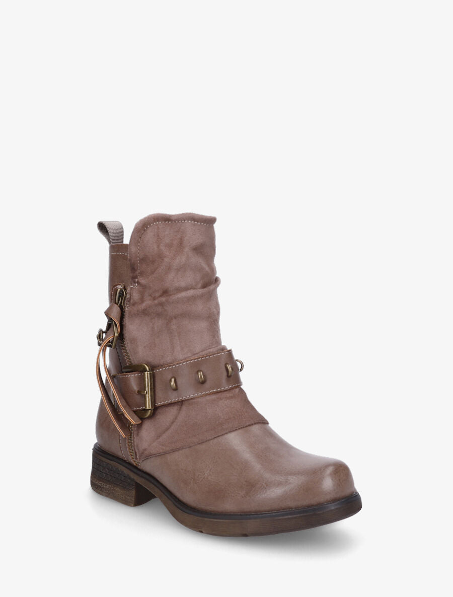 Bottines froncés à talon texturé - Taupe - 2